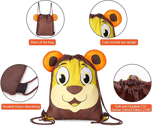 Miniatura 3 de 10 bolsas de regalo de fiesta de zoológico de safari de la selva, bolsas de regalo con cordón para las orejas y la cola de animales, bolsas de