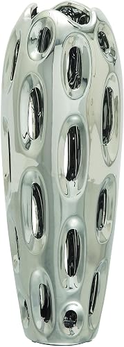 Deco 79 Ceramic Decorative Vase Centerpiece Vase with Cut Out Designs, Vase for Home Decoration 6" x 6" x 16", Silver