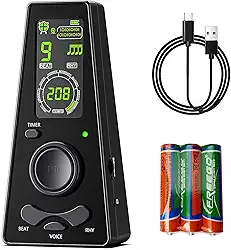 Metrônomo digital com temporizador vocal para fone de ouvido para piano, guitarra, tambor e violino (preto)