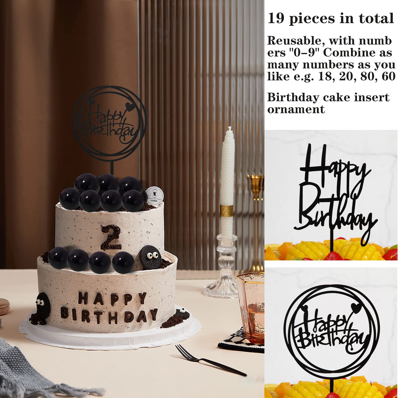 Topper Per Torta Happy Birthday - Confezione Da 10 Decorazioni Specchiate Nere Per Cupcake - Foto 6