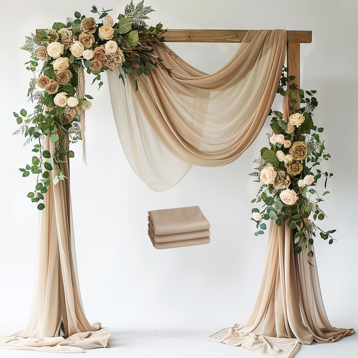 Wokceer Wedding Arch Draping Fabric Nude 3 Panels 28.7" x 20FT Sheer Drapes Backdrop Arch Draping Fabric for Wedding Ceremony Birthday Party Bridal