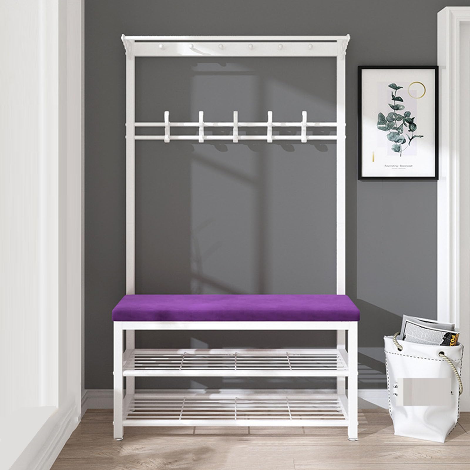 STUIJKVSZ Coat Rack, With Shoe Storage - Freestanding Hall Tree Entrance Unit, Bench, Entryway Hooks And Shelf For Hallway