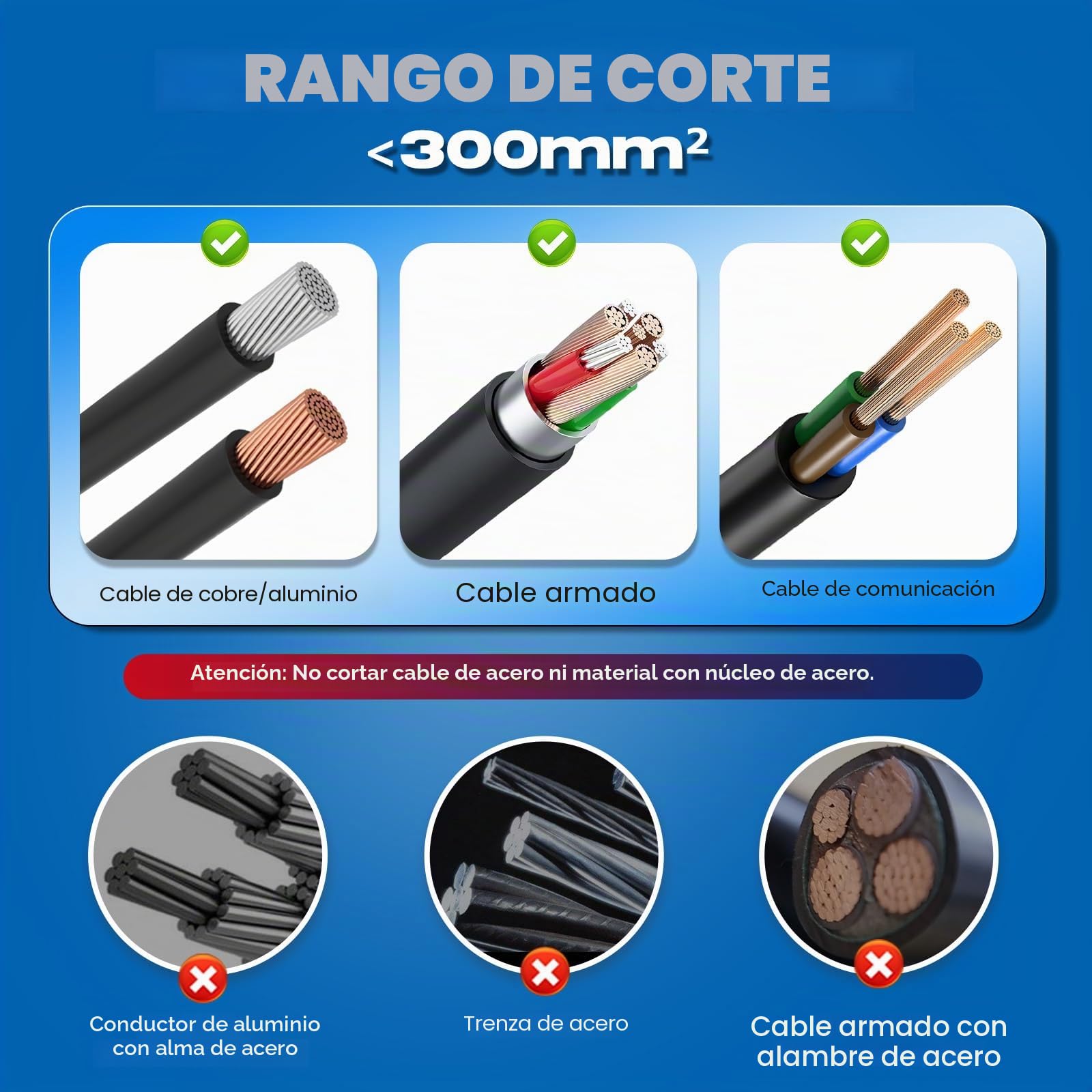 NEWTRY - Cortador de cable resistente de trinquete (corte de hasta 300 mm², 1000 pares de cables de comunicación duraderos, eficientes, fáciles de usar