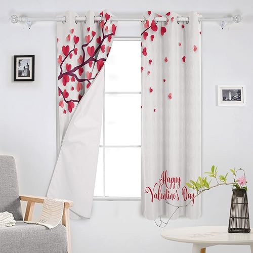 Miniatura 3 de Cortinas opacas para dormitorio, día de San Valentín, árbol de corazón, ojales, cortinas de tratamiento de ventana, aislamiento térmico, cortina de