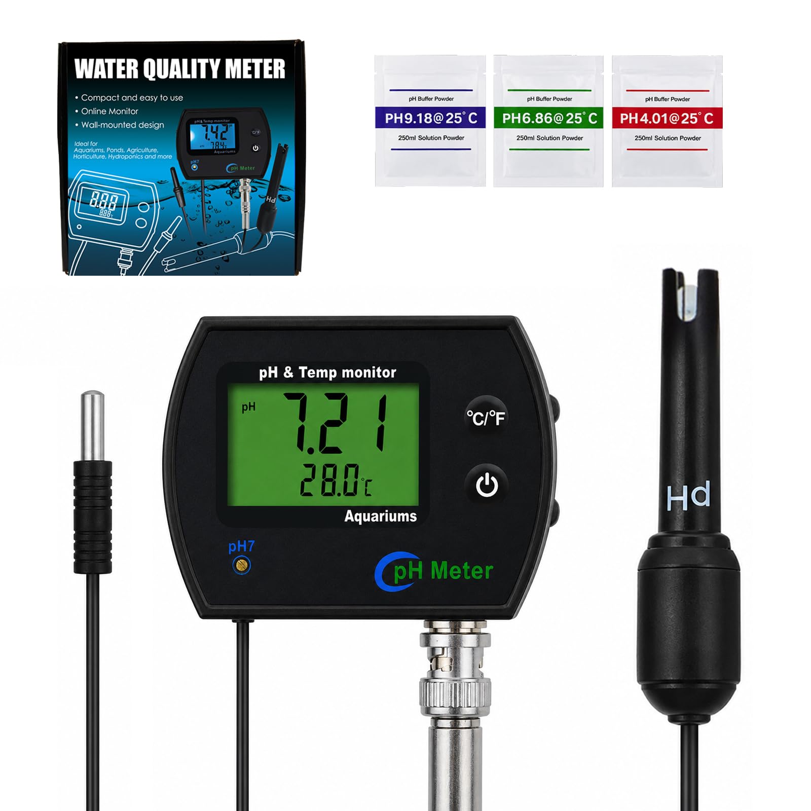 2-in-1 Combo pH & Temperature Meter Water Quality Tester Replaceable BNC pH Electrode for Aquariums Hydroponics Tanks Aquaculture Laboratory-image-40