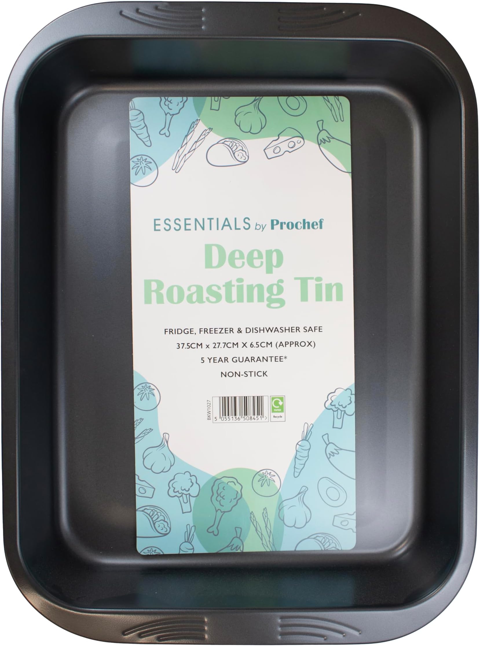 Prochef Essentials Deep Roasting Tin, Non Stick, Easy Clean, 37cm x 28cm x 6cm, Black