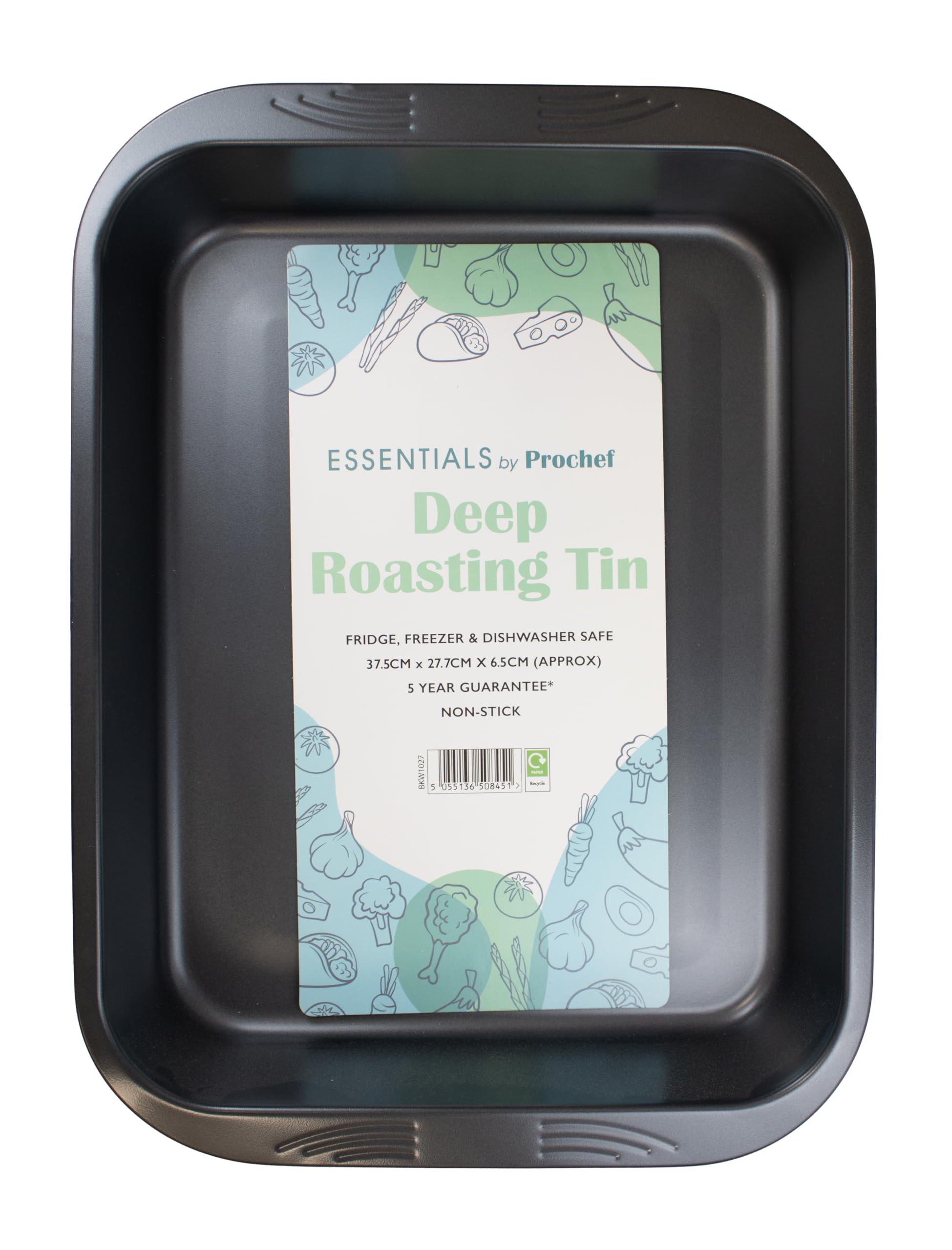 Prochef Essentials Deep Roasting Tin, Non Stick, Easy Clean, 37cm x 28cm x 6cm, Black