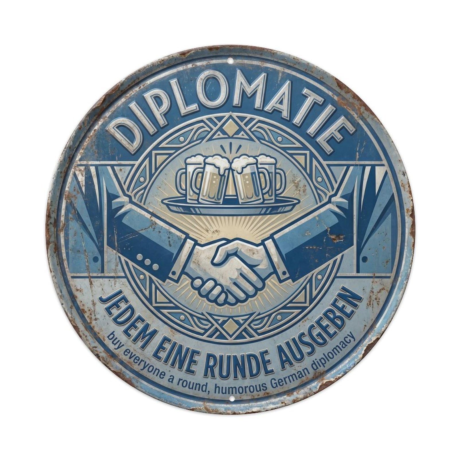 Vintage Bar Style Diplomatie Humorous Gathering Diplomacy 1 Metal Tin Sign Plaque Wall Decor for Cafe, Club, Garden Round Metal Poster 8x8Inch