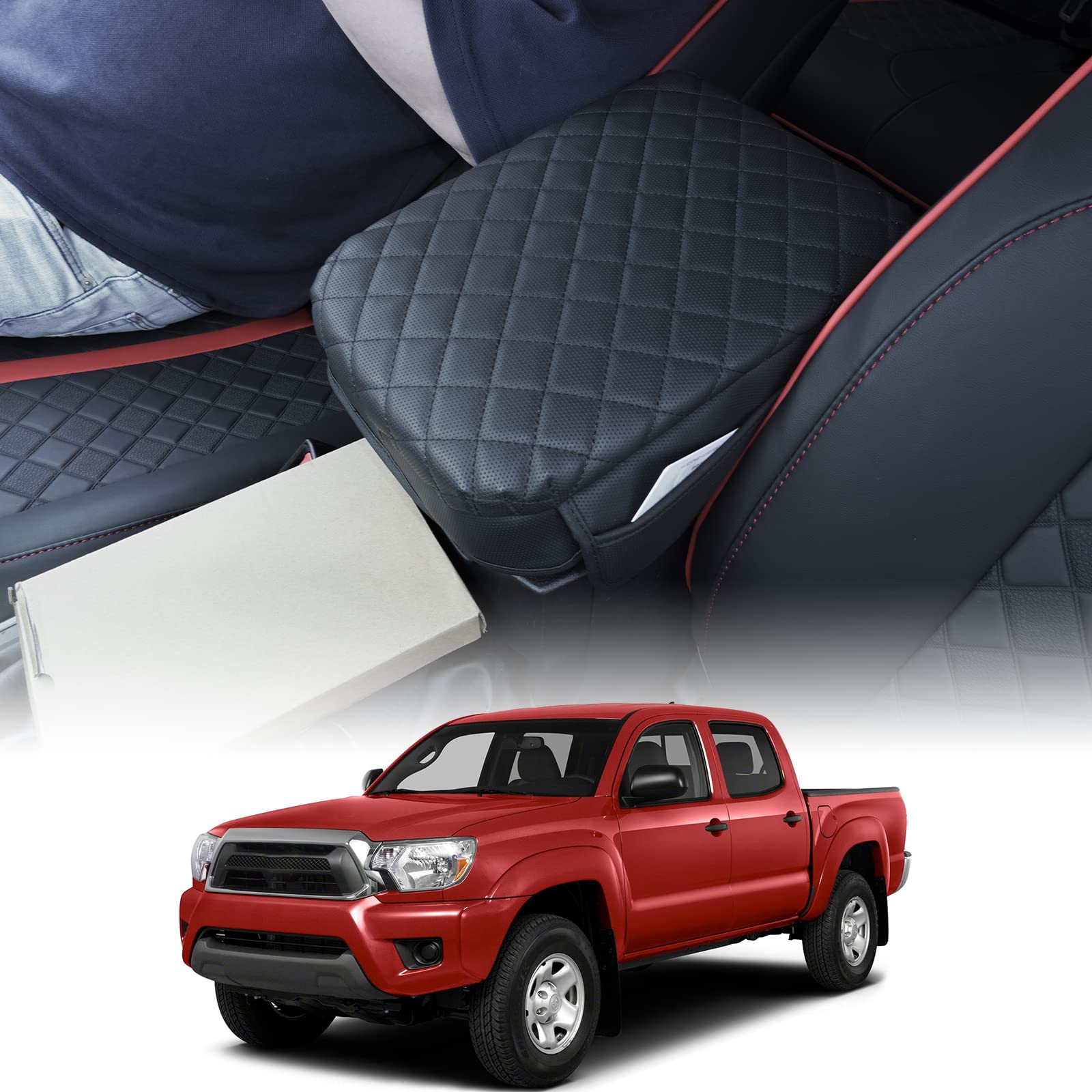 TBHOO Console Armrest Cushion Pad for Tacoma 2005-2015 Black Leather Interior Accessories