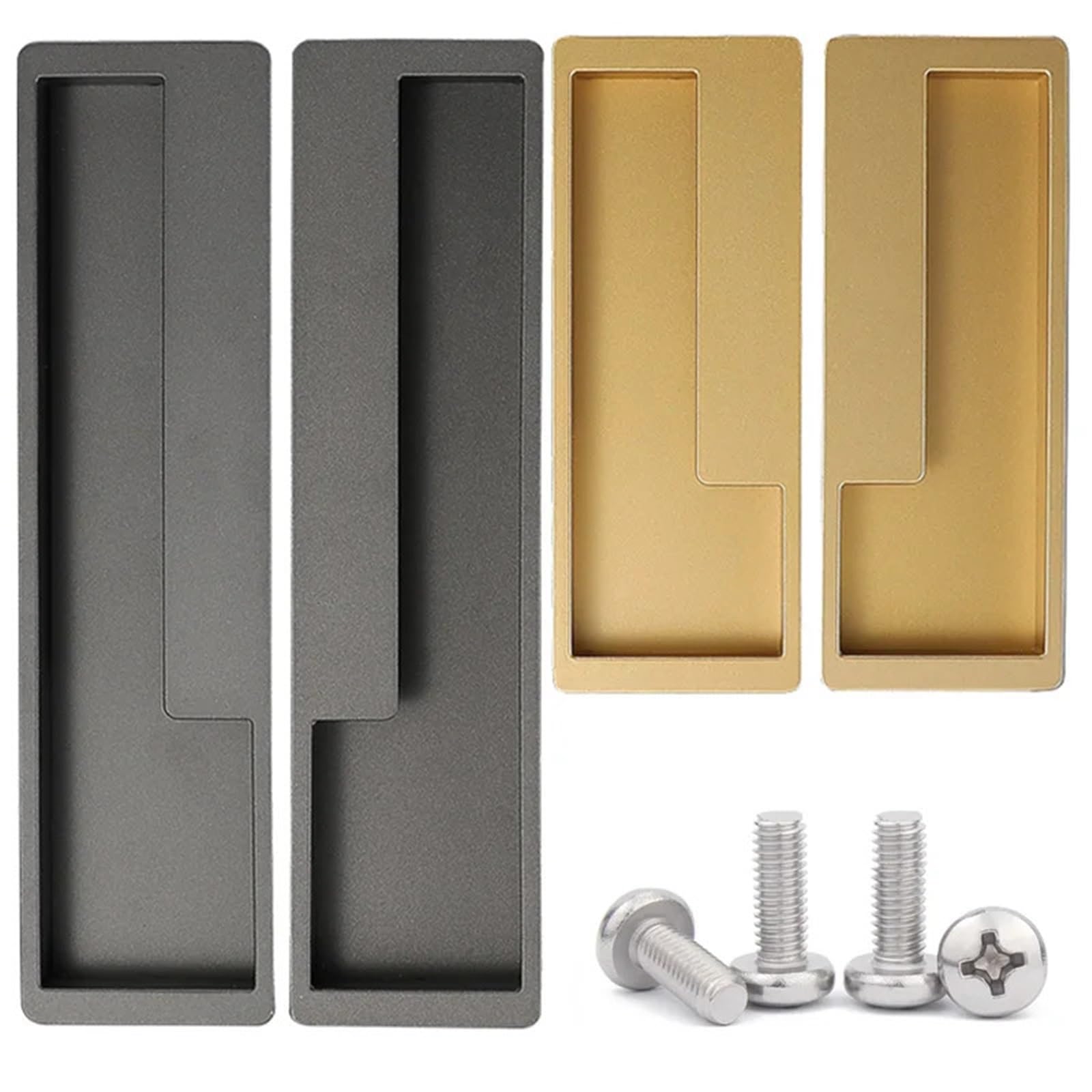 bogniga Recessed Pull Handle 2pcs Embedded Sliding Door Handle with Hidden Screws, Modern Simple Handles for Barn Drawer Flush Pull and Knob(Gold 128mm Left)