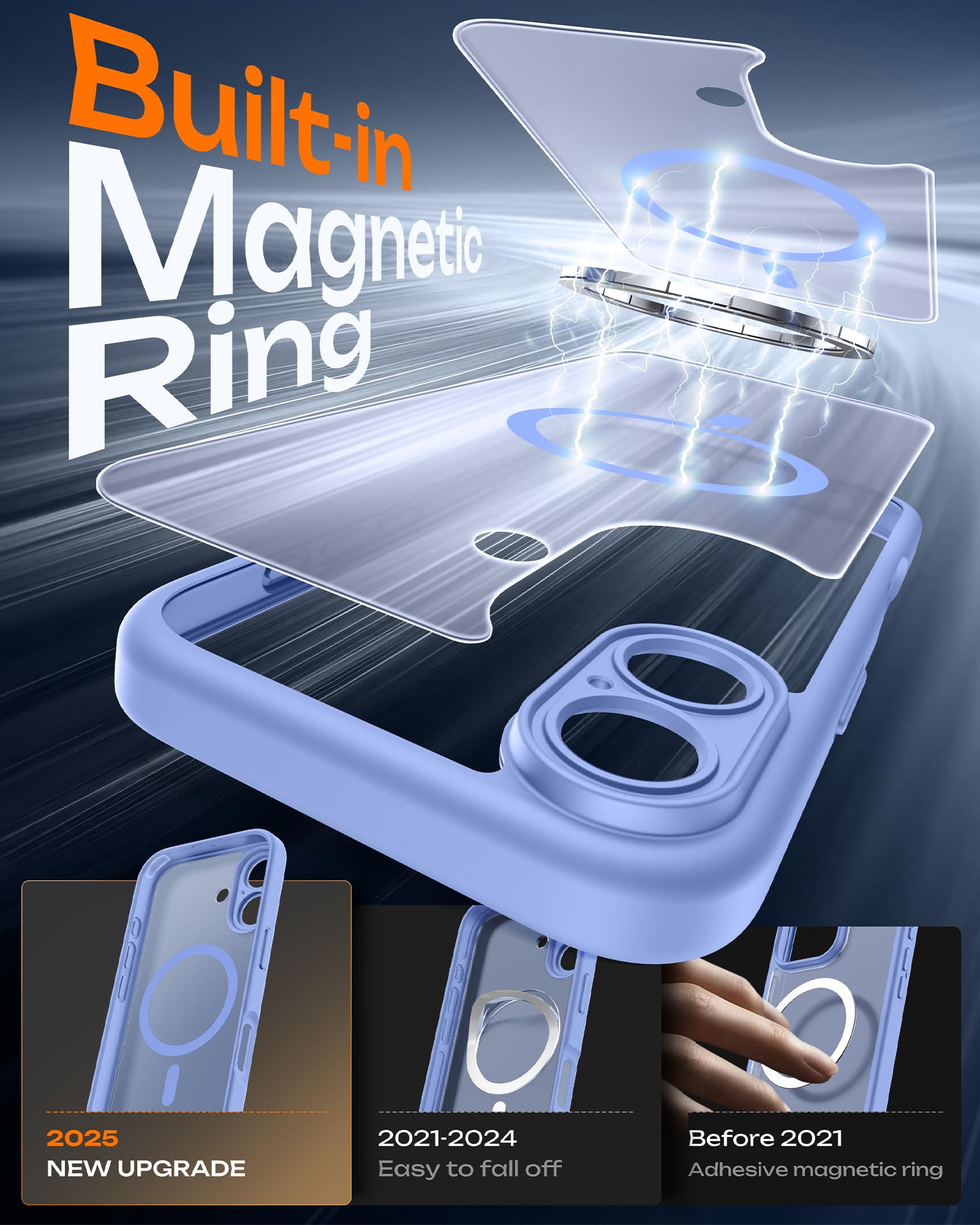 TOCOL Cover Magnetica per iPhone 17 6,3 Pollic, Compatibile con MagSafe, Anello Magnetico Incorporato, Protezione Fotocamera Integrata, Custodia Antiurto Traslucida Opaca, Blu Chiaro