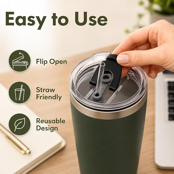2 Pack Clear Flip Replacement Lids for 20oz Tumbler Travel Cups | Splash-proof BPA-free PS plastic, straw compatible, dishwasher safe, secure fit for daily commute and outdoor use