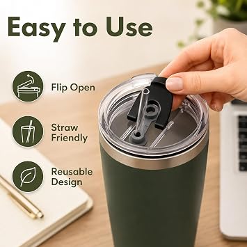2 Pack Clear Flip Replacement Lids for 20oz Tumbler Travel Cups | Splash-proof BPA-free PS plastic, straw compatible, dishwasher safe, secure fit for daily commute and outdoor use