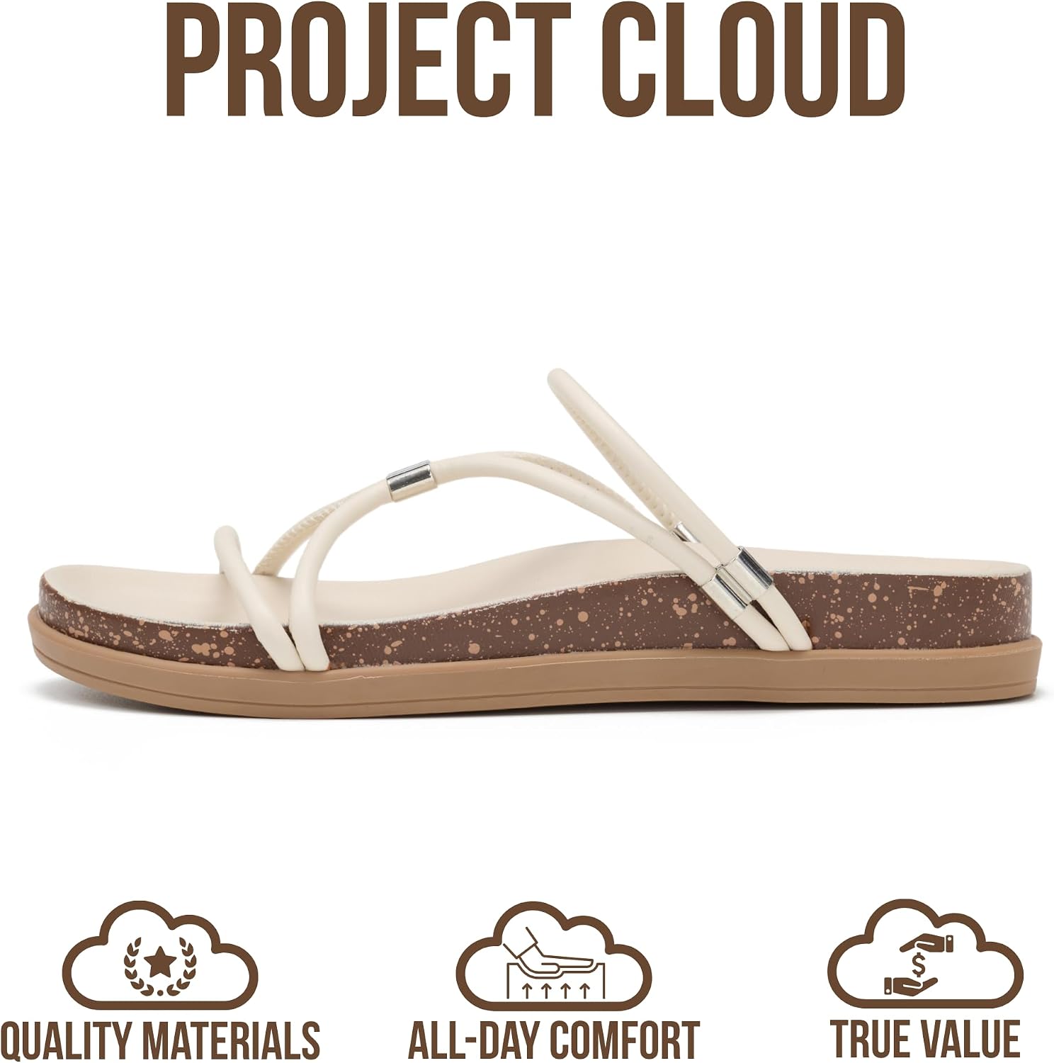 Project Cloud Sandals Women Dressy with Plush & Soft Insole - Non-Slip Strappy Sandals For Women 2026 - Lightweight Slides for Women Footwear - Stylish Womens Sandals (FLOAT,CREA,9M)