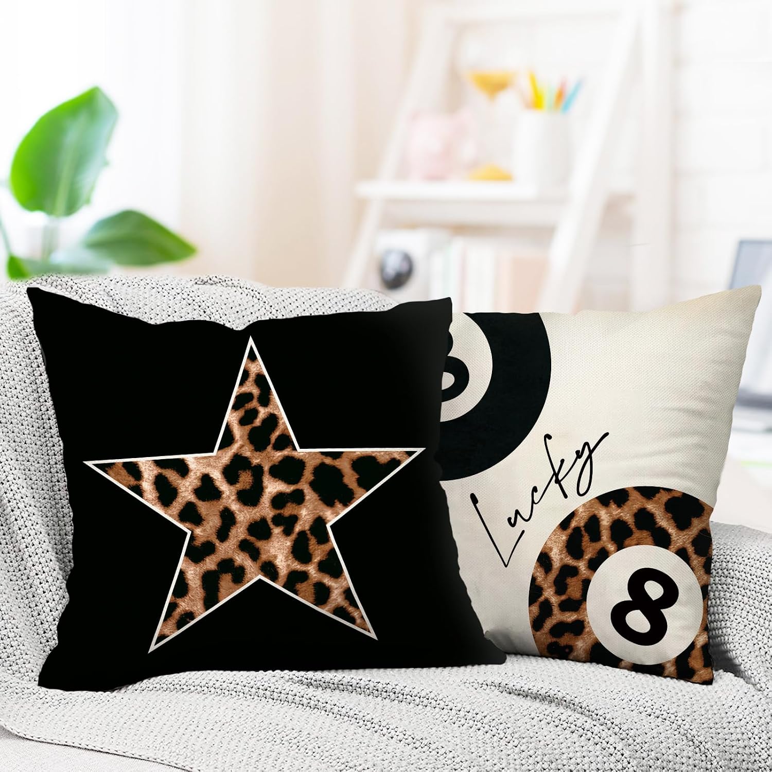 Leopard Print Lucky 8 Ball Decorative Throw Pillow Covers image 5