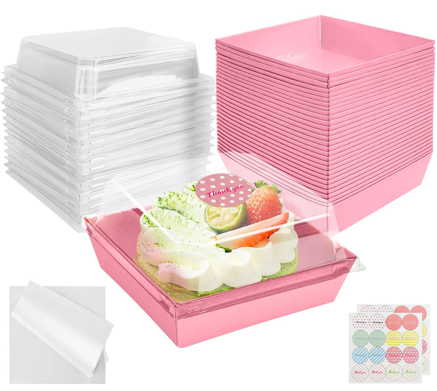 CoKeeSun 30PCS Cake Slice Boxes Individual, Reusable Cake Boxes for Cake Portions for Sandwiches, Cookies, Use for Party, Wedding, Cake Shop (Pink)