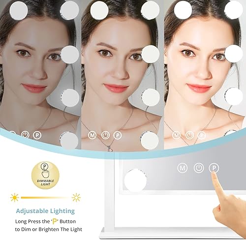 Miniatura 3 de Fabuday Hollywood - Espejo de maquillaje con luces, espejo de escritorio iluminado con 9 bombillas LED regulables, espejo de iluminación cosmética