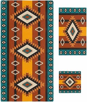 Bath Towel Sets, Abstract Brown Aztec Geometric Bathroom Towels Soft Hand Towel Washcloth Cotton Towel Set,Absorbent Soft Bath Set for Hotel Beach Pool Farmhouse Southwest Tribe Towels