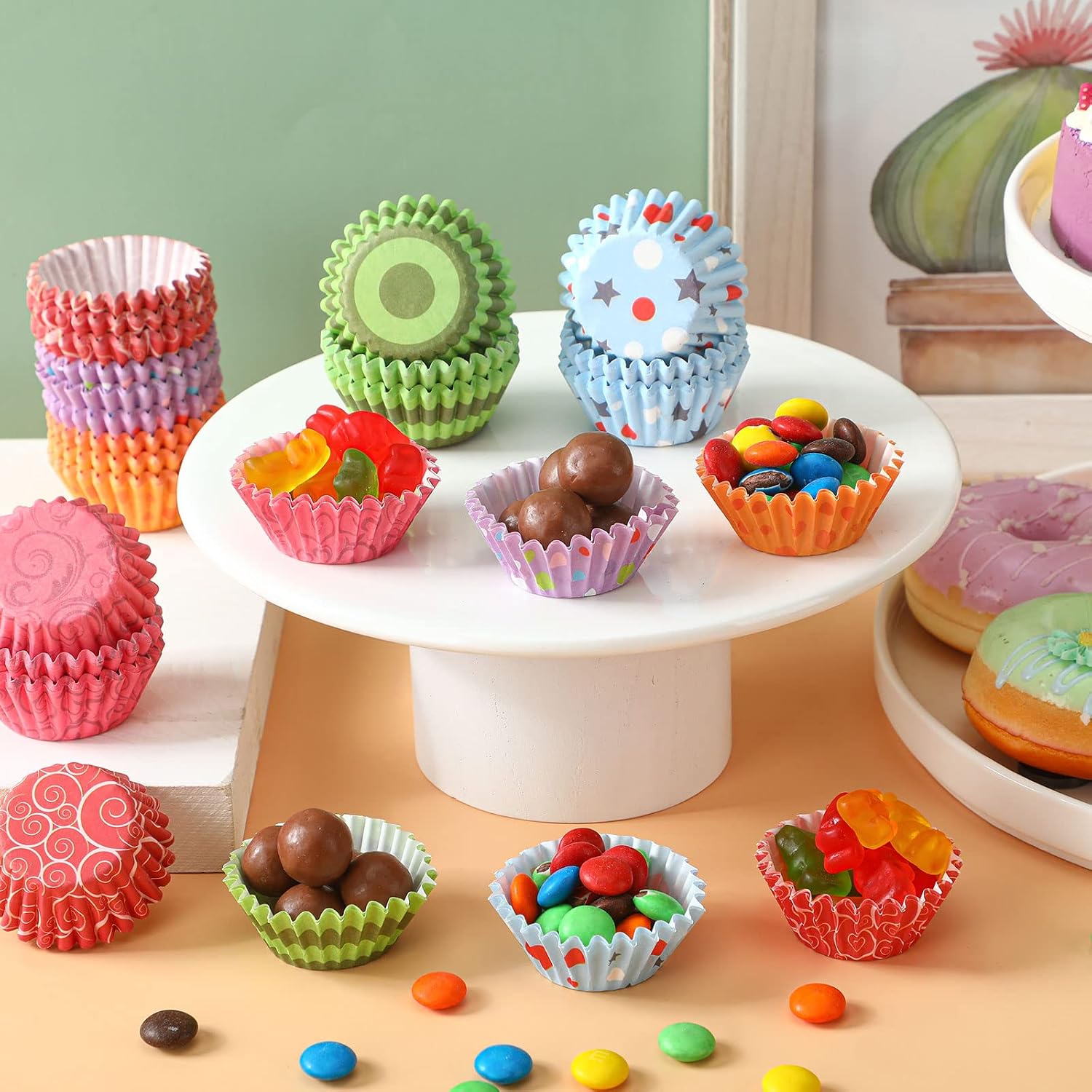 Funtery 600 Pack Mini Rainbow Cupcake Paper Liners, Muffin Liners, Dot
