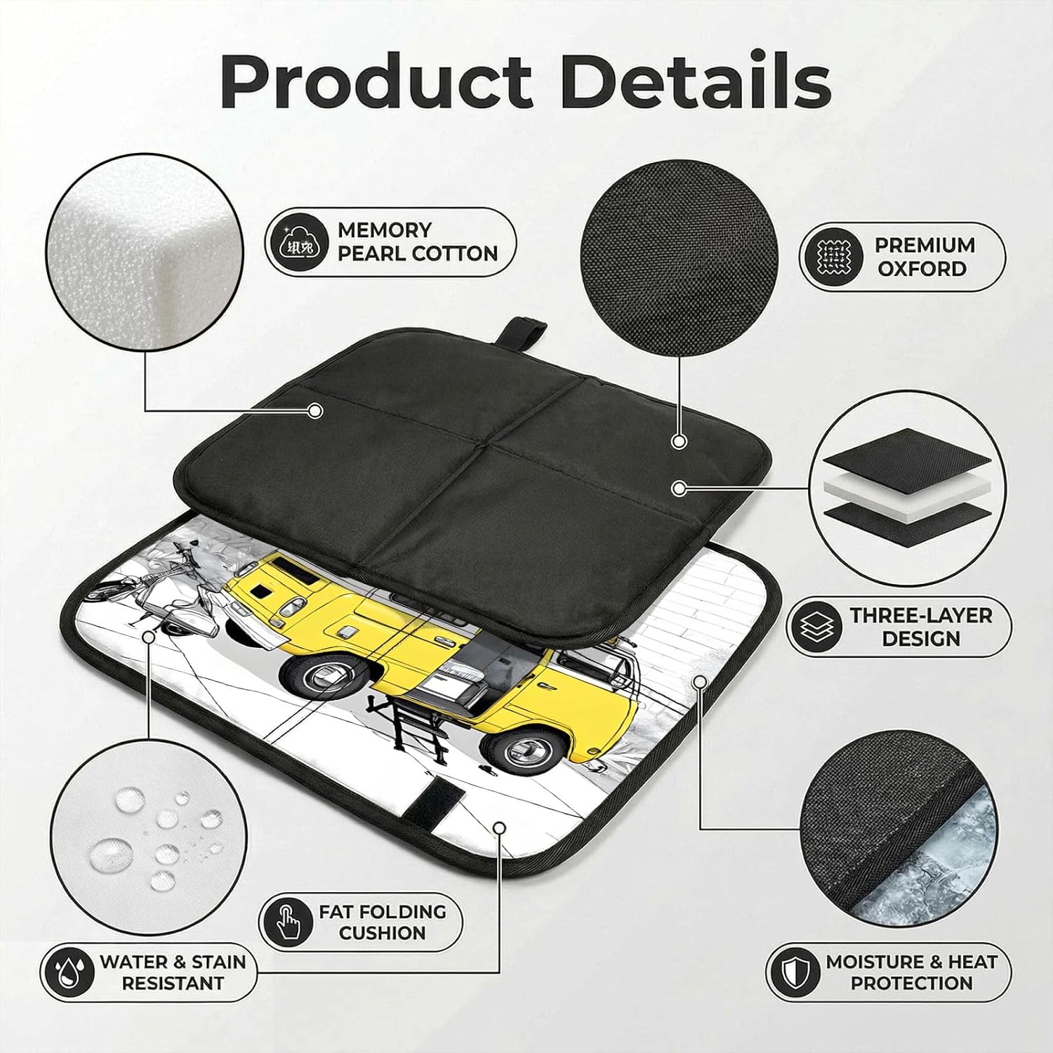 (Happy Campers) Sitting Pad Foldable Seat Cushion Lightweight Camping Seat Mat with Hook for Outdoor Hiking Picnic Camping