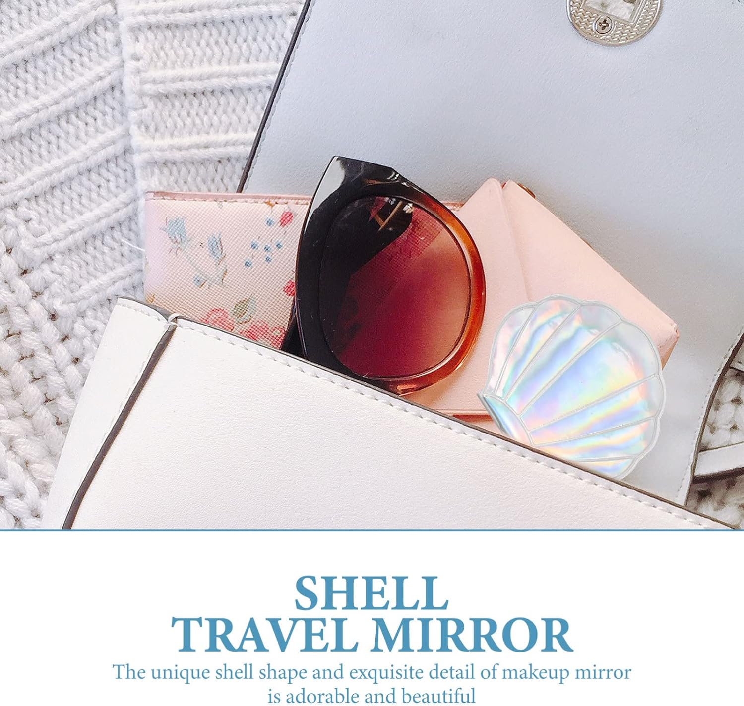 Beavorty Shell Mirror 2 Colors Double-Sided Magnification Folding Makeup Mirror Travel Makeup Handhold Mirrors for Purse Handbag Pocket