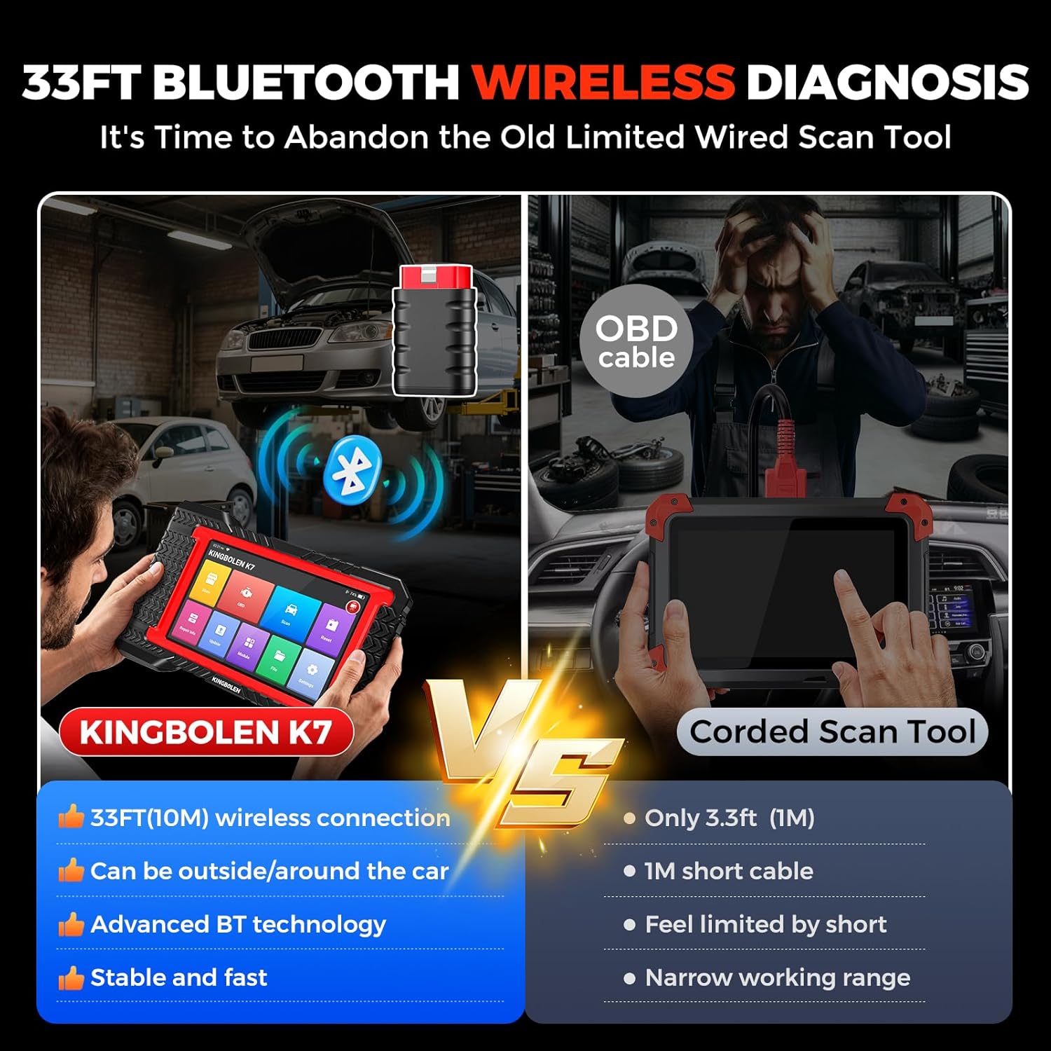 KINGBOLEN K7 Bidirectional Scan Tool 2026 OBD2 Scanner Bluetooth with Lifetime Updates, No Annual Fees, 31+ Resets, Component Matching, All System Diagnostic, CAN FD, FCA AutoAuth, Crankshaft Relearn