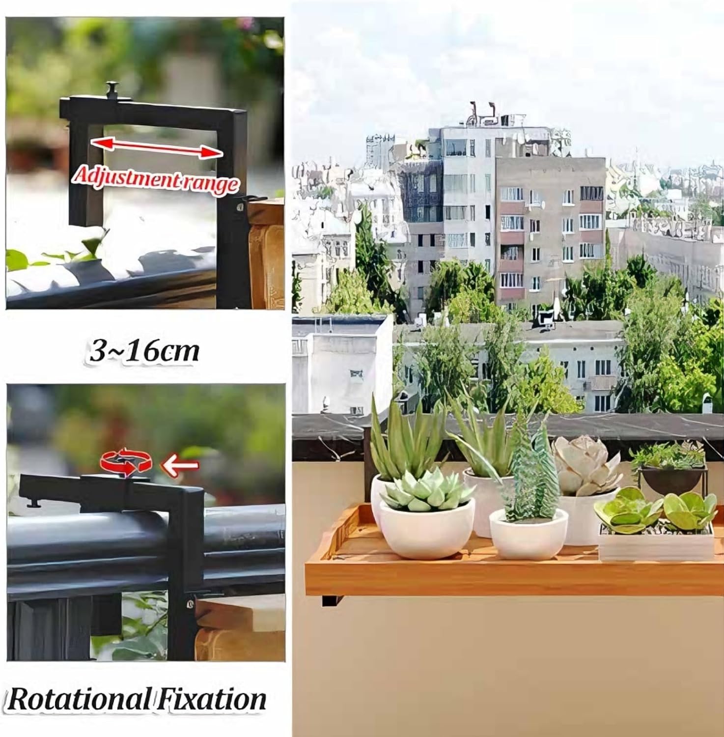 Adjustable Outdoor Railing Planter Holders - 90cm Balcony Flower Pot Brackets, Stylish Garden Plant Stand for Window, Porch, and Patio Decor