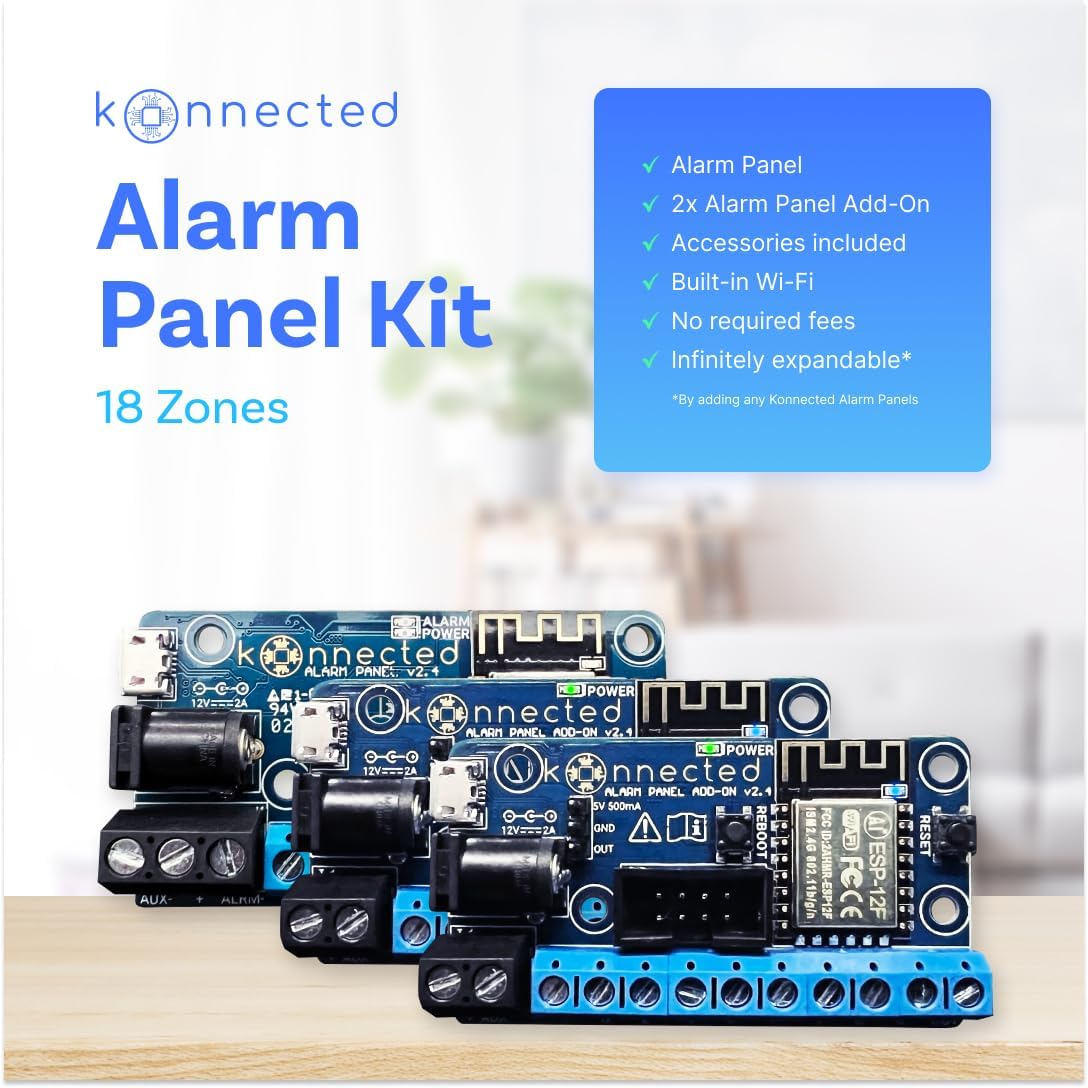 18-Zone Wired Smart Alarm Panel Kit - Konnected Alarm Panel - Make Wired Alarm System Smart - SmartThings, Alexa, Home Assistant - No Batteries or Monthly Fees - Wi-Fi Connection - Essentials Included