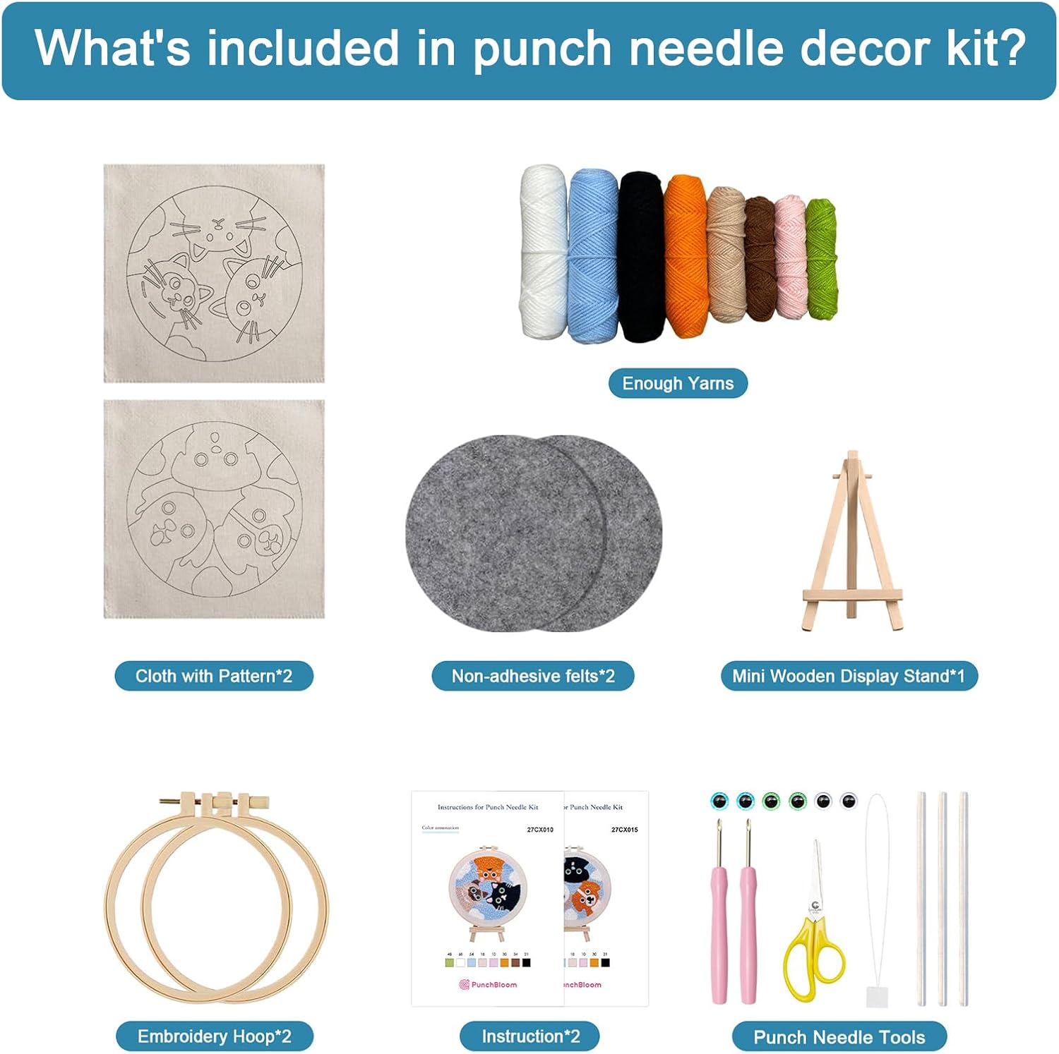 Punch Needle Kit for Adult Beginner, 2-Pack Puppy & Cat Punch Starter Set with Instructions – Yarn Needle Punch Craft for Xmas Gift Idea & Home Wall Decor