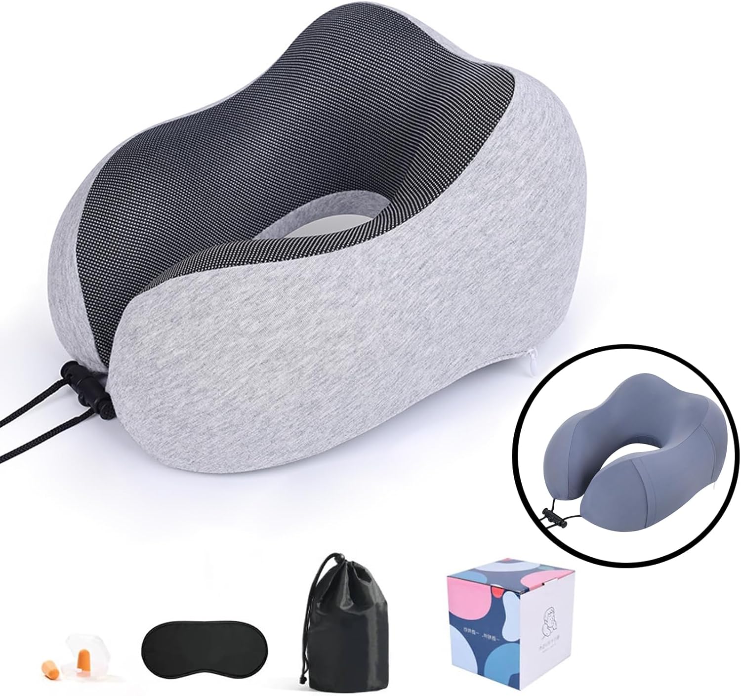 Braozaiw neck pillow for travel, travel pillow for airplane, with Removable Cover, Memory Foam inner, Neck Support, Include Eye Mask,earplug,Travel Bag (grey-Hump Support + Ice silk set) Braozaiw neck pillow for travel, travel pillow for airplane, with Removable Cover, Memory Foam inner, Neck Support, Include Eye Mask,earplug,Travel Bag (grey-Hump Support + Ice silk set)
