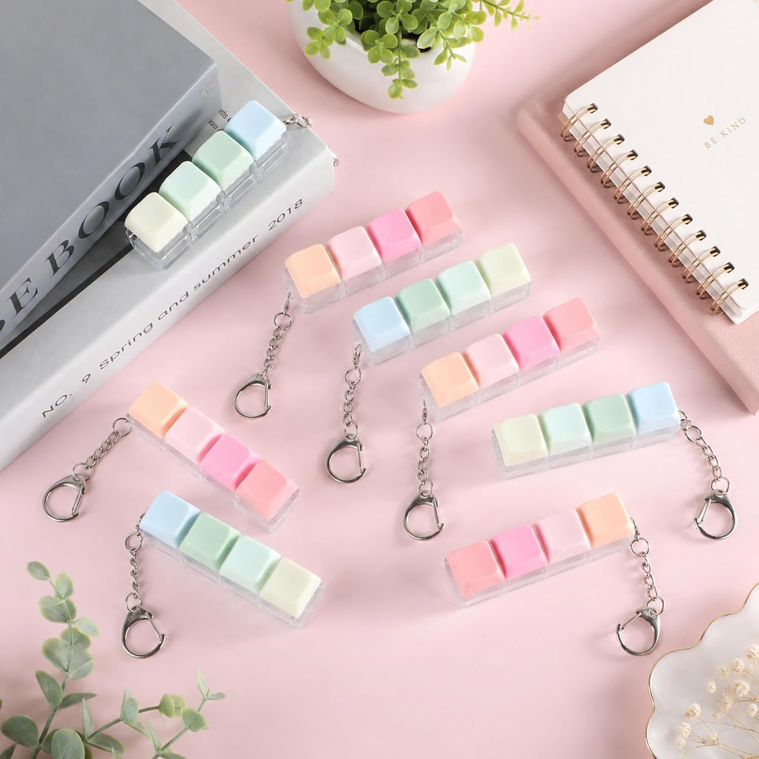 8Pcs Keyboard Fidget Keychain 4 Key Clicker Stress Relief Toys(Pink Green) image 4