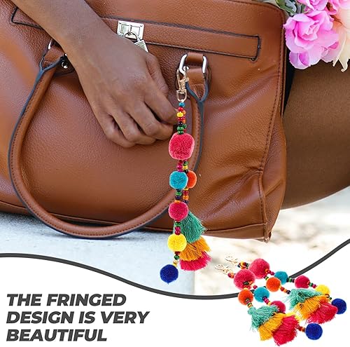 Miniatura 5 de DECHOUS Accesorios para colgar en el espejo del automóvil, 2 unidades, con borlas, colgante, borla en capas, llavero para mujeres y niñas, bolso