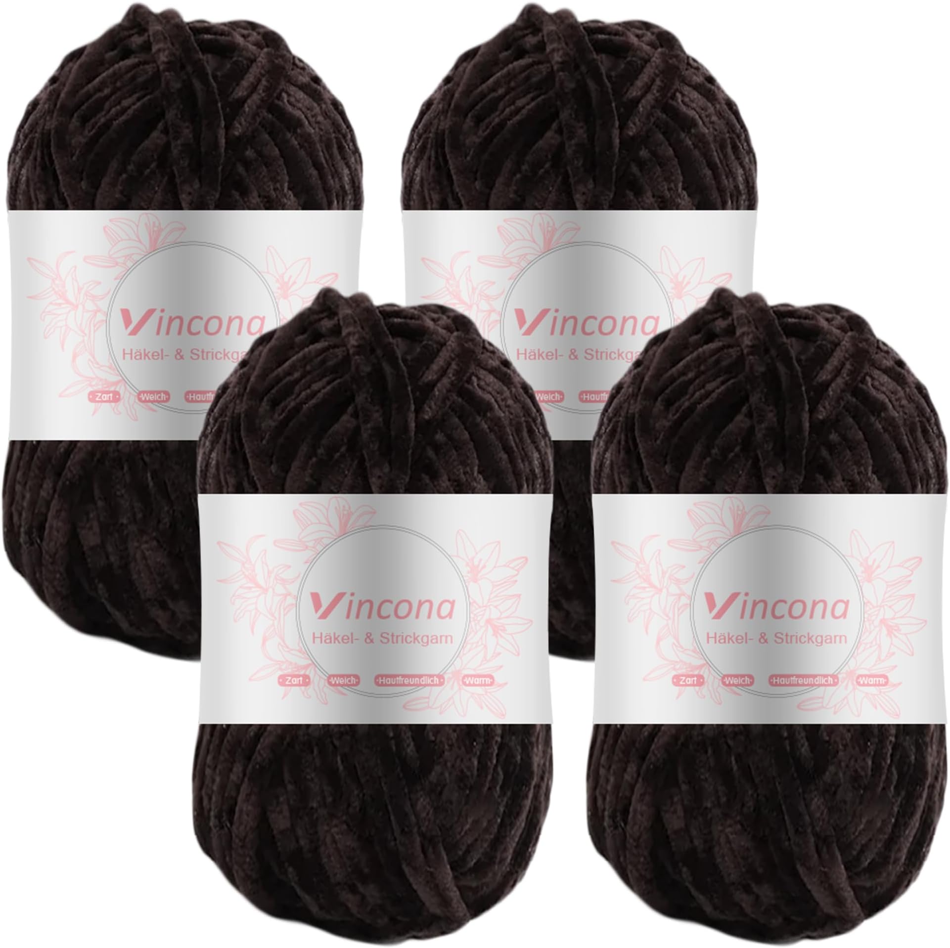 – Vincona Chenille Yarn 4 x 100g Super Soft Chunky Yarn for Knitting and Crochet Yarn Clothes, Handbag, Shoes Hats Sweaters Blankets Scarves，DIY- Ideal for Beginners Adults Coffee Brown