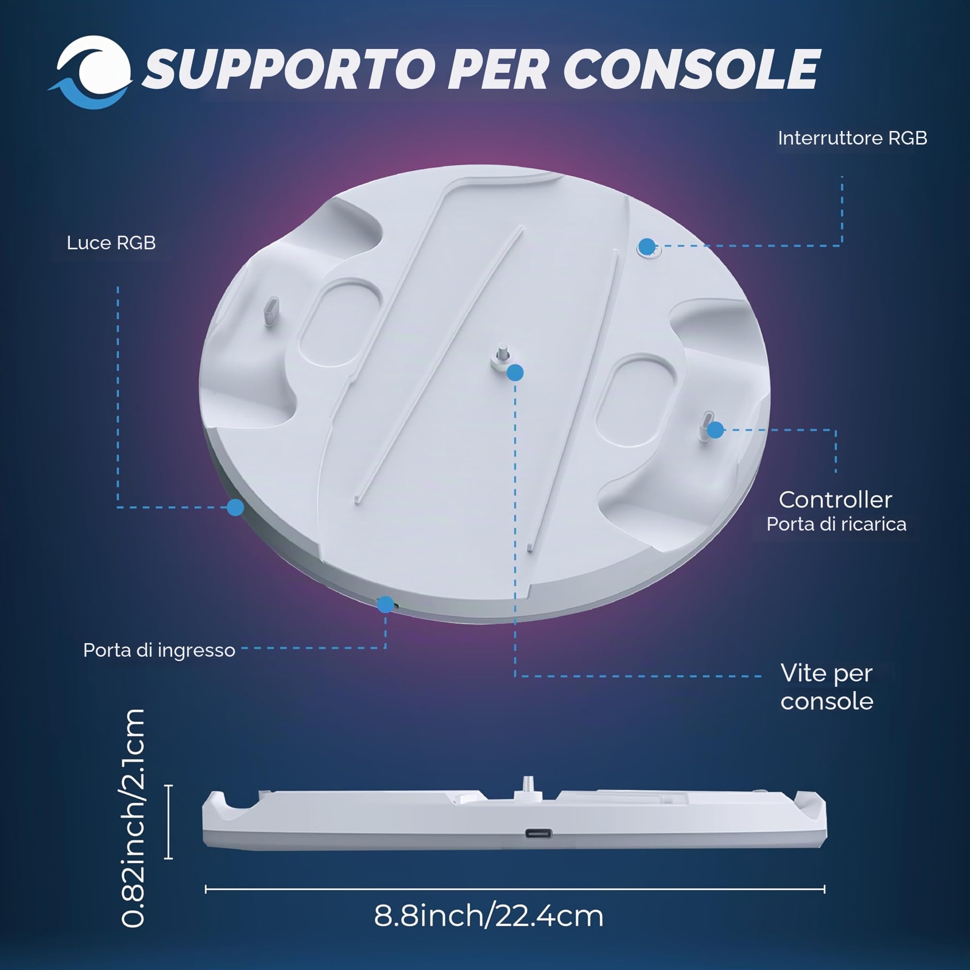 Supporto con caricatore Dual Controller per PS5 Slim - PlayStation 5 - Base di ricarica per Dual Controller e Supporto per Cuffie - Illuminazione RGB - Ricarica rapida - per Dual Sense e