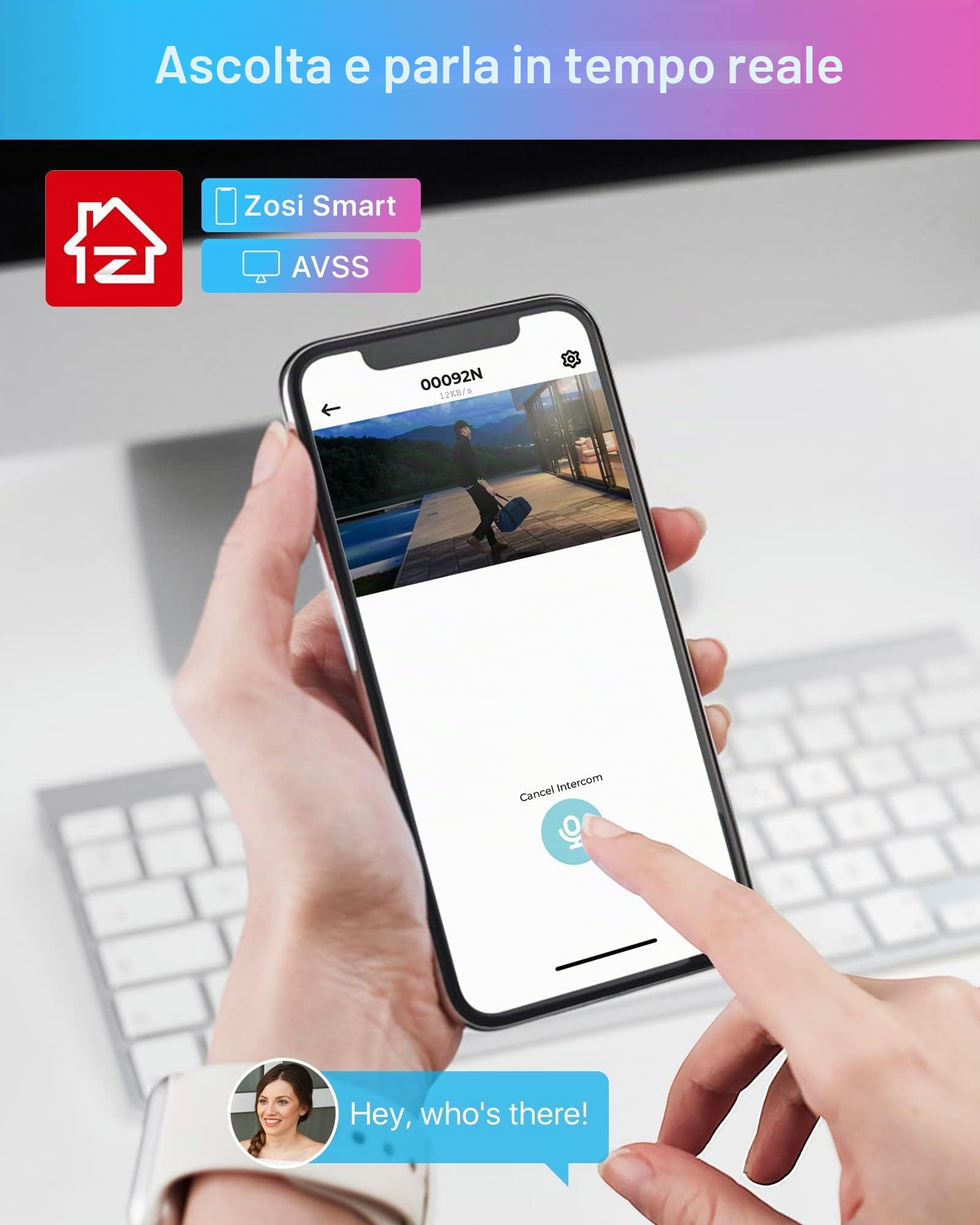 ZOSI 5MP Telecamera di Sorveglianza Esterna PoE, Audio Bidirezionale, Rilevamento Persona/Auto, Allarme Acustico e Luminoso, Solo per il Nostro PoE NVR, Accesso Remoto, C182