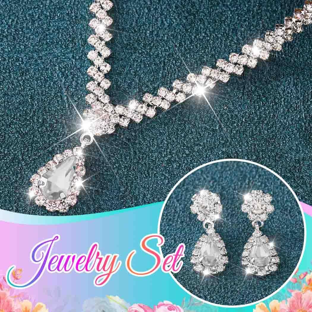 CLOACE Rhinestone Wedding Jewelry Set Silver Sparkly Earrings Bracelet Prom Necklace Jewelry Accessories for Women and Brides