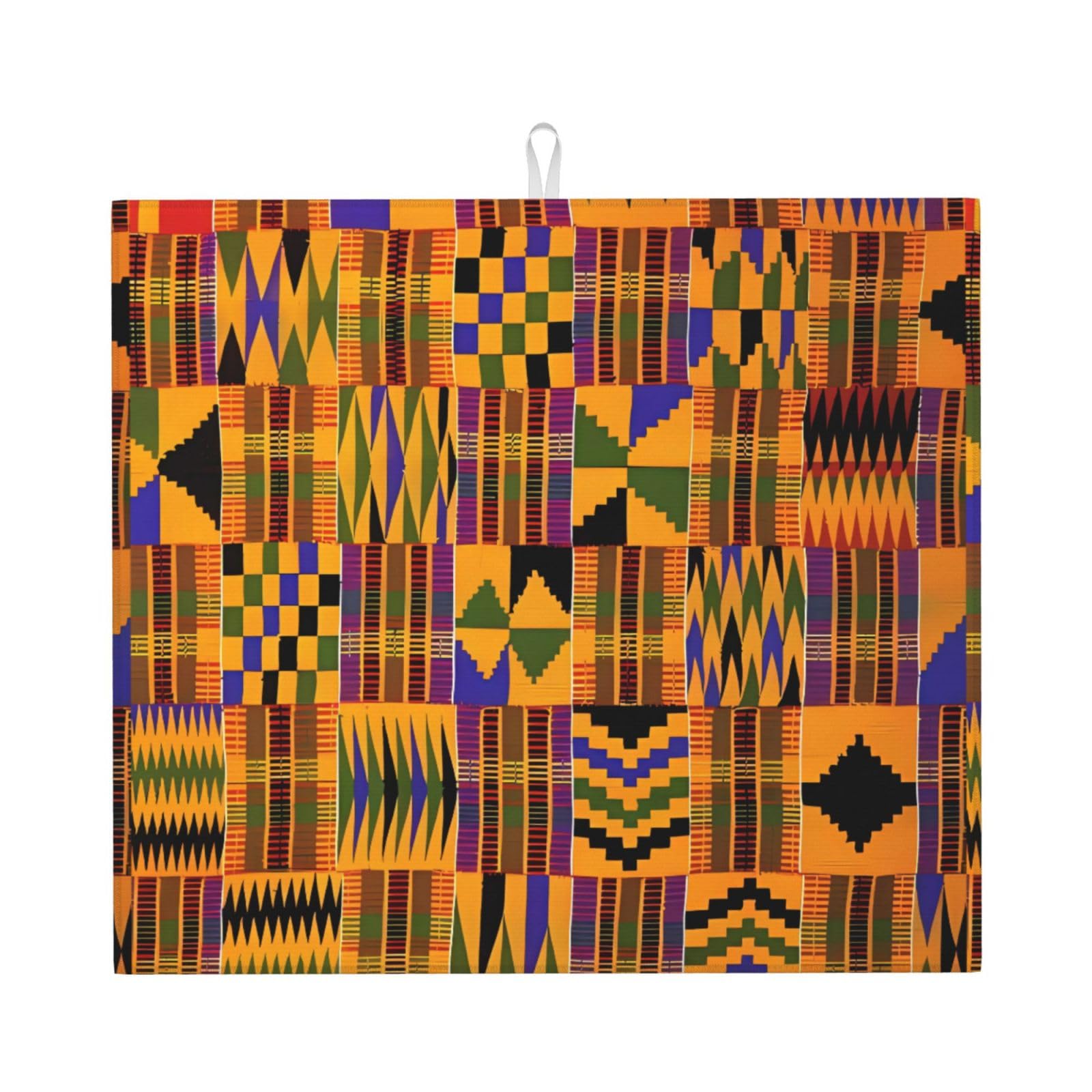 WHJSSF African Tribal Ethnic Texture Prints Kitchen Drying Mat – Absorbent Dish Throw for Countertops, Quick-Dry Non-Slip Layer with Stylish Prints, Ideal Housewarming Gift