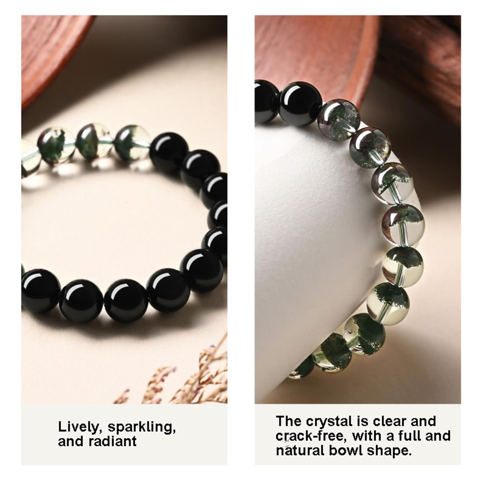 Braccialetti in pietra di cristallo naturale, bracciale portafortuna Feng Shui con quarzo fantasma verde e perline di ossidiana nera, gioielli di protezione con cristalli, regali spirituali,12mm