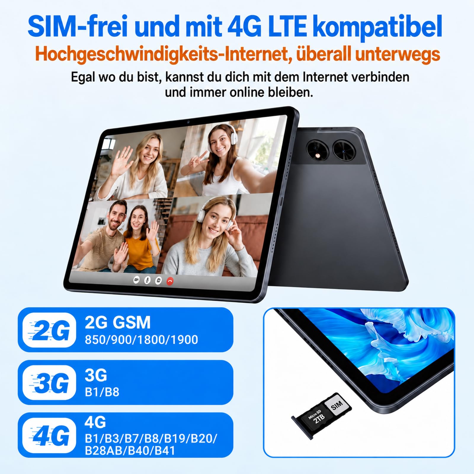 BESTTAB Android 16 Tablet 12 Zoll mit Tastatur, 48GB+256GB, 4G LTE/5G WiFi