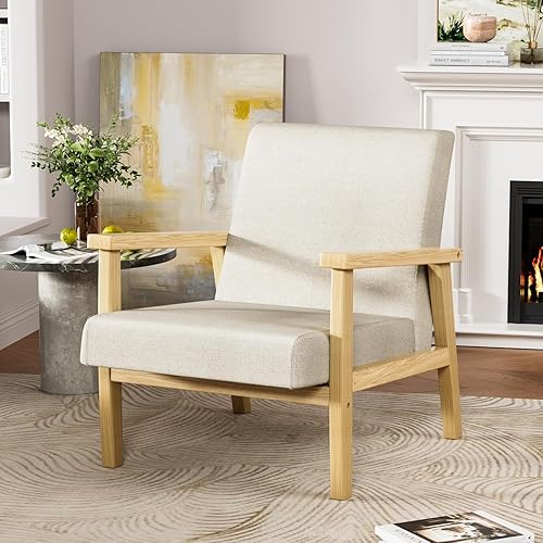 Miniatura 3 de YESHOMY Silla decorativa moderna Mid-Century con marco de madera maciza y cojín grueso para sala de estar, dormitorio, oficina en casa, juego de 2,