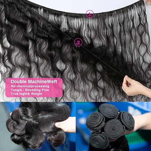Siikap Body Wave Bundles With Closure Human Hair 16 18 20+14 Inch Human Hair Bundles With Closure 100% Brazilian Virgin Body Wave 3 Bundles Human Hair With 4X4 Lace Closure Natural Black thumb #3
