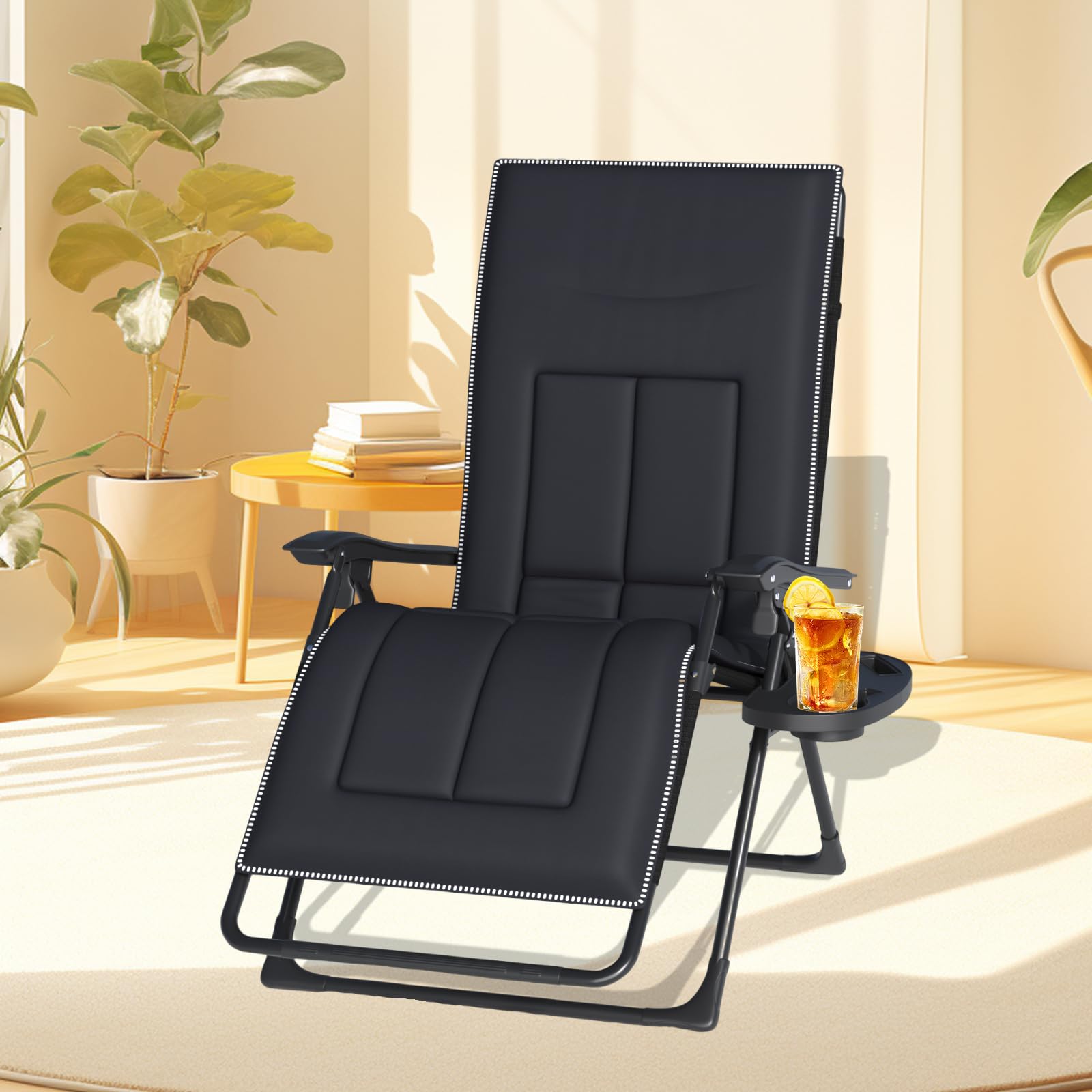 Gravedad Cero Tumbonas Jardin Exterior Plegable,Sillas Acolchadas Reclinables o Hamacas para Playa, Terraza y Camping,Plegable, Ahorra Espacio. (1, Rayas Negras)