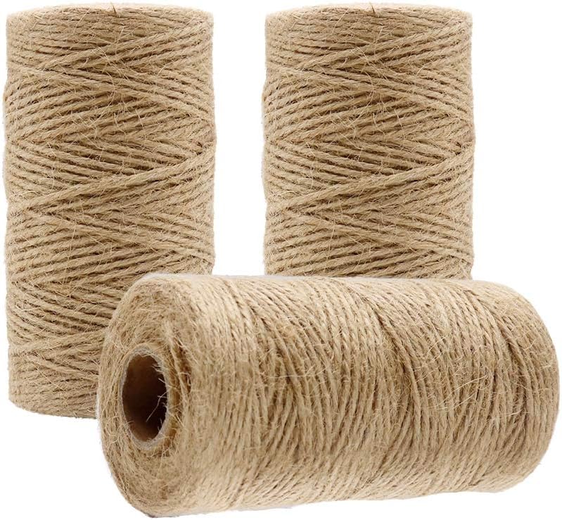 1000 Feet Natural Jute Twine String, Tenn Well 3Ply 2mm Arts and Crafts Twine for Gift Wrapping, Picture Display, Crocheting, Wedding, Christmas Ornaments (3pcs x 335 Feet)