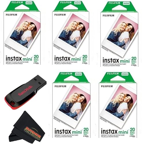 Miniatura 12 de Fujifilm Instax mini película instantánea de luz diurna (paquete doble + unidad flash USB de 32 GB) con paño de limpieza de microfibra Sunshine