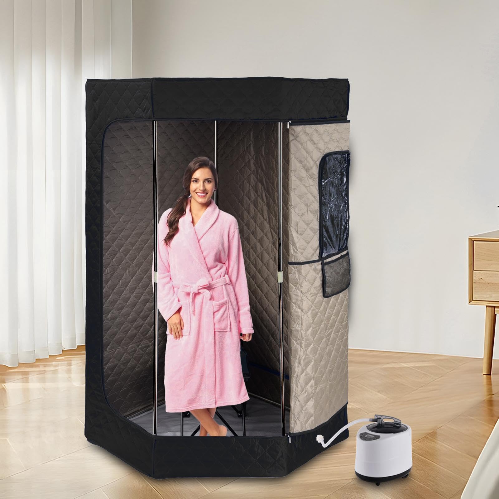 Sauna Box for Home,Portable Steam Sauna Kit - with Remote Control, Folding Chair, 3L 1200W Steamer, Home Spa Relaxation for Indoor Garage