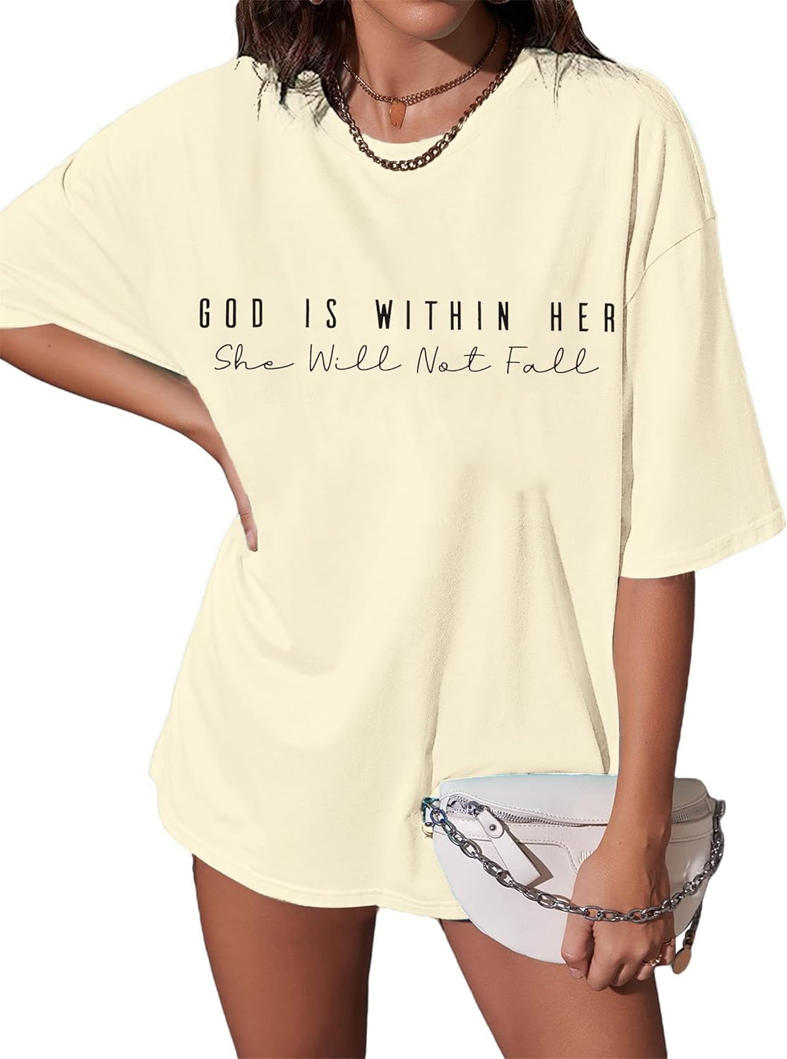 Oversized Christian Shirts for Women God is Within Her T Shirt Casual Christians Inspirational Tee Tops - Image 2