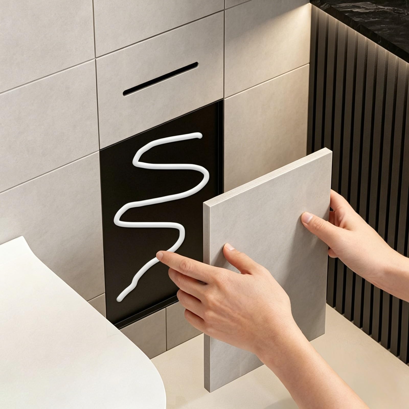 Tileable Toilet Paper Holder Wall Mount, Recessed Bathroom Trash Can with Magnetic Door, 3-in-1 Space-Saving Shower Niche for Restroom Commercial(24x14x50cm)