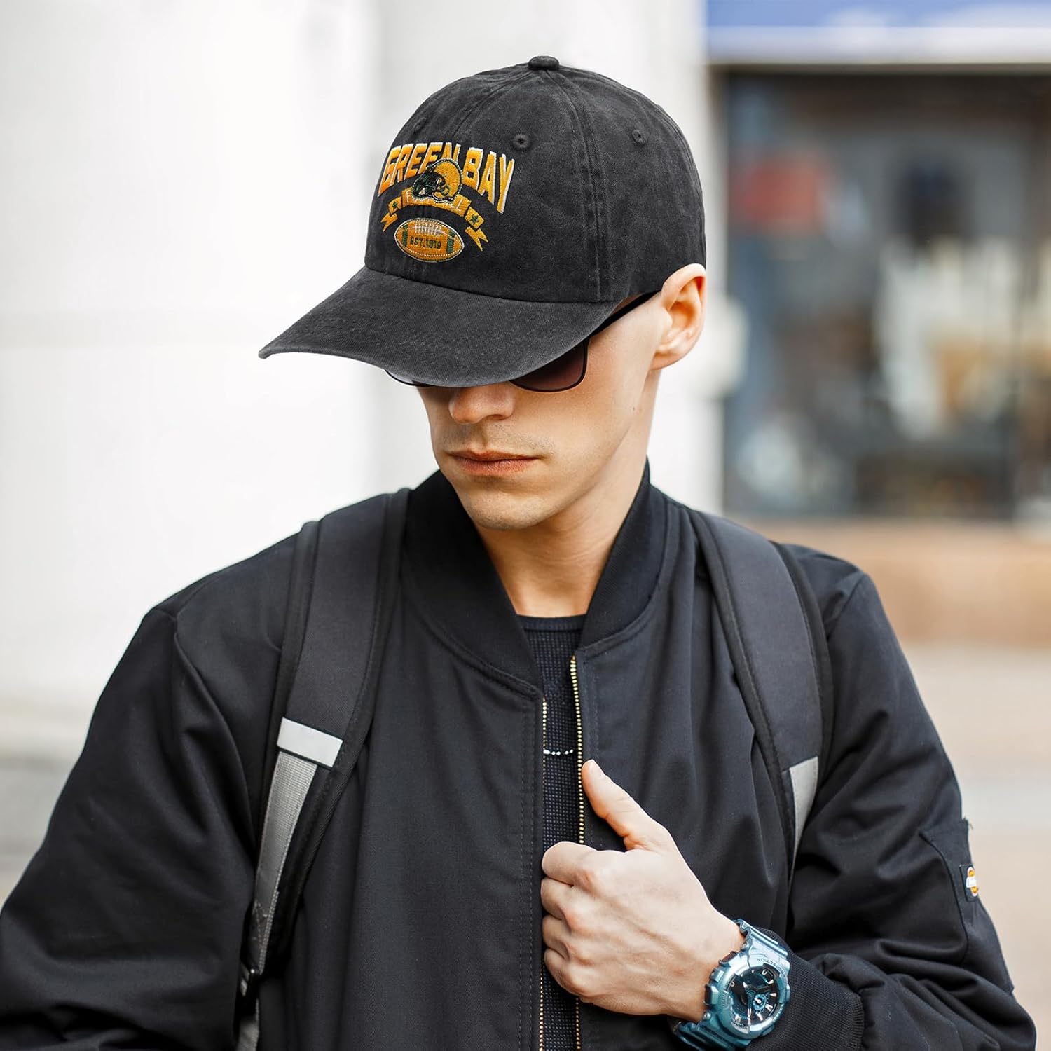 Embroidered City Vintage Washed Denim Football Hats for Men Women, Unisex Adjustable Cotton Fans Baseball Cap - Image 7