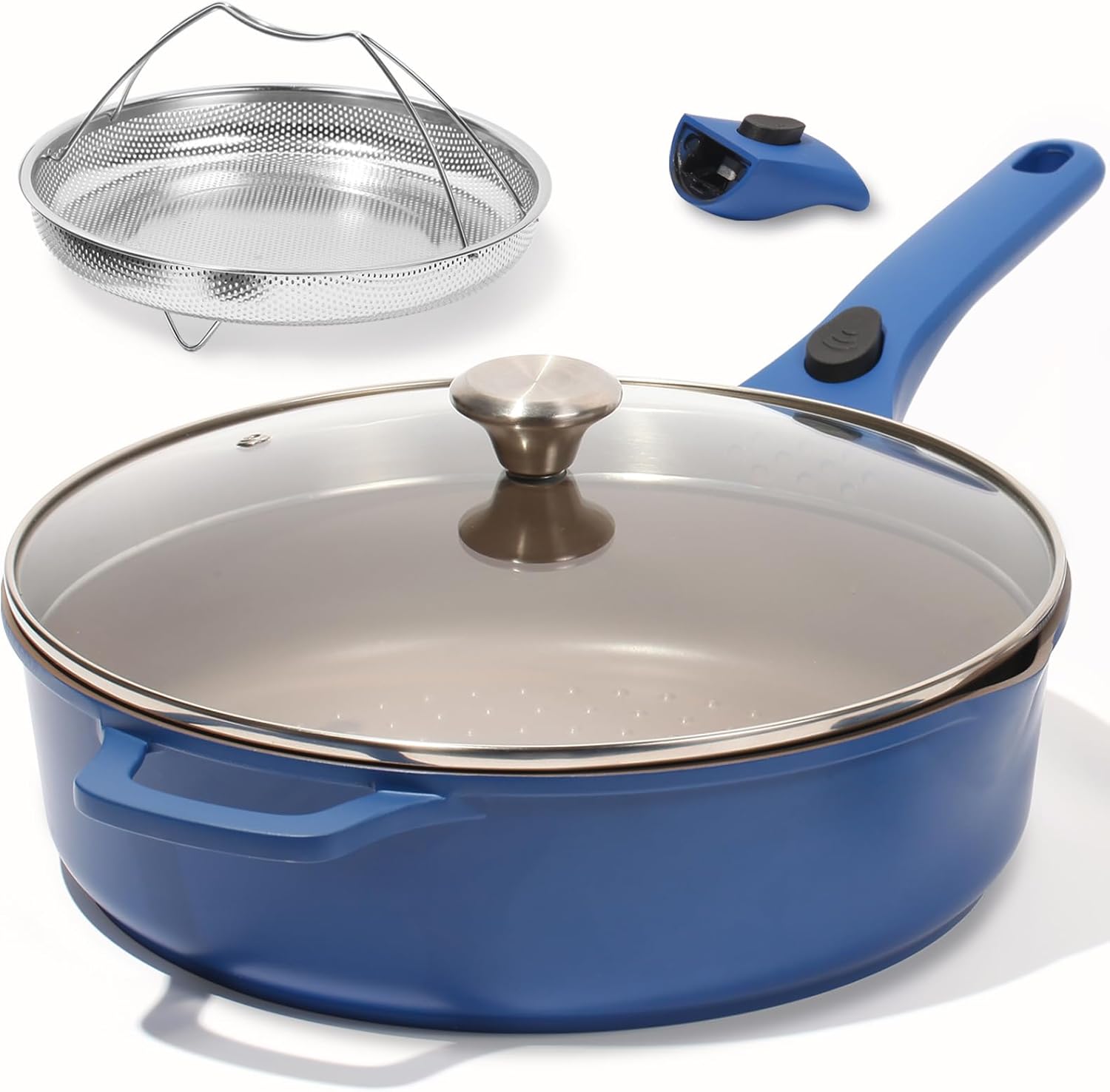 ESLITE LIFE Nonstick Always Pan with Lid, 11 Inch(4.5 Qt) Deep Frying Skillet Sauté Pan, Safe for Oven, Induction & All Cooktops, PTFE & PFOA Free (Blue Granite, 11″ w/Lid & Steamer)