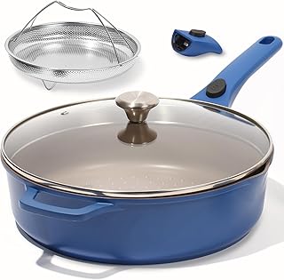 ESLITE LIFE Nonstick Always Pan with Lid, 11 Inch(4.5 Qt) Deep Frying Skillet Sauté Pan, Safe for Oven, Induction & All Cooktops, PTFE & PFOA Free (Blue Granite, 11" w/Lid & Steamer)